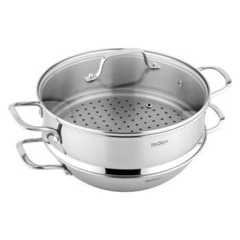 Chảo wok inox sâu lòng kèm xửng hấp GKÖCH SA2010 Ø28cm