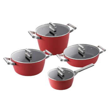 BỘ NỒI NHÔM ĐÚC CAO CẤP GKÖCH 4 MÓN - MÀU ĐỎ